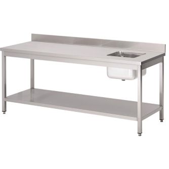 Gastro m rvs werktafel met spoelbak rechts en achteropstand 85x120x70cm