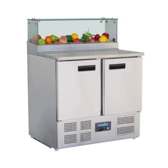 Polar g-serie 2-deurs pizza koelwerkbank met opzetkoelvitrine 256l